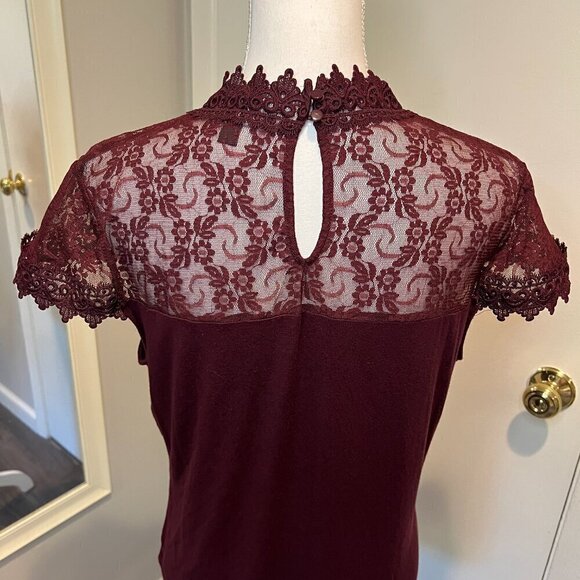 INC International Concepts Maroon Lace Trim Top, Size Large - Picture 10 of 15
